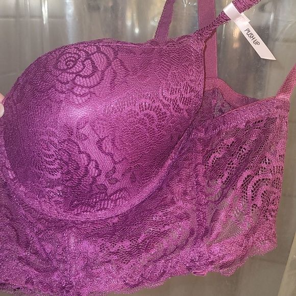 Daisey Fuentes Long Line Bra, PushUp UnderWire 38DD, Maroon, laced Floral - Picture 4 of 10